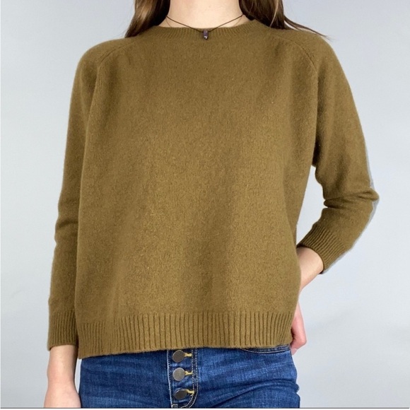 Madewell Sweaters - Madewell Striped Sleeve Merino Wool Zipper Sweater Extra Small Green Grey B5803